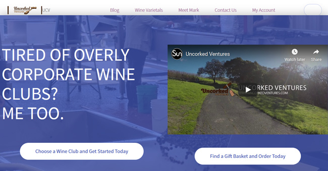 Uncorked Ventures printscreen homepage